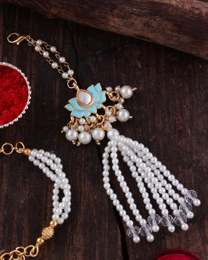 Turquoise Malay Bhaiya Bhabhi Rakhi with Tilak Set and Card