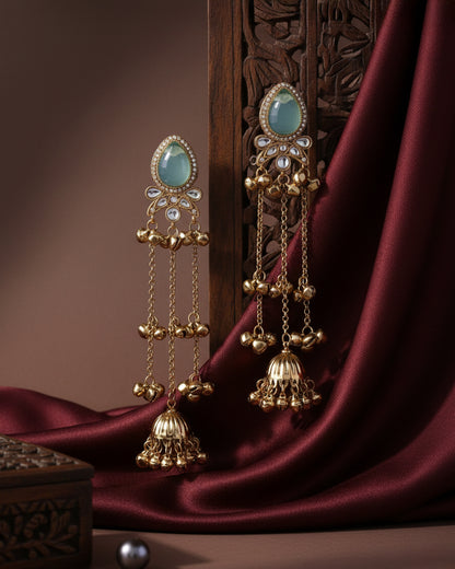 Turquoise Nidhi Kashmiri Look Ghunghru Jhumka Earring