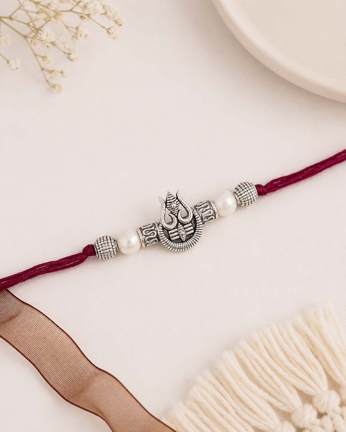 Silver Trishul Rakhi for Brother | Tilak Set Included