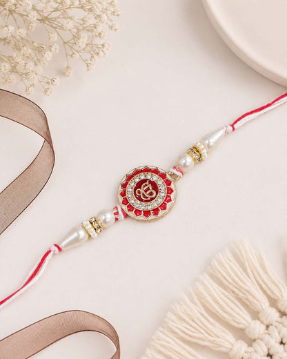 Red Ek Onkar Rakhi for Brother | Tilak Set Included