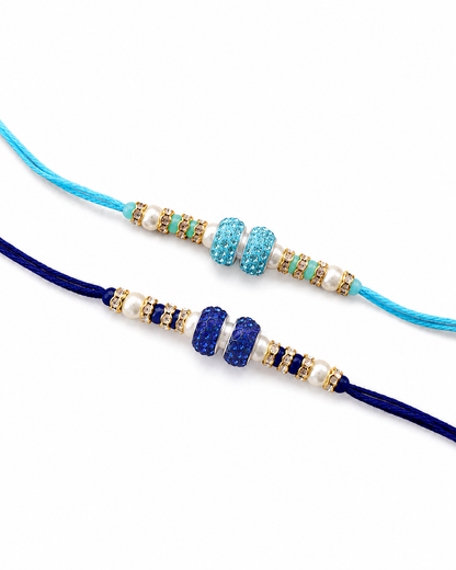 Pack of 2 - Tejomay Rakhi - Turquoise Blue : with Tilak Set and Card
