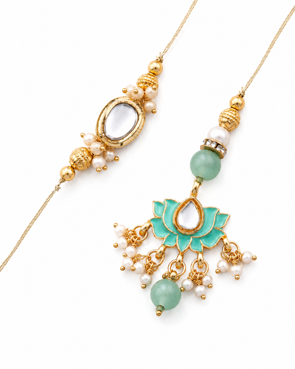 Mint Arjun Bhaiya Bhabhi Rakhi with Tilak Set and Card