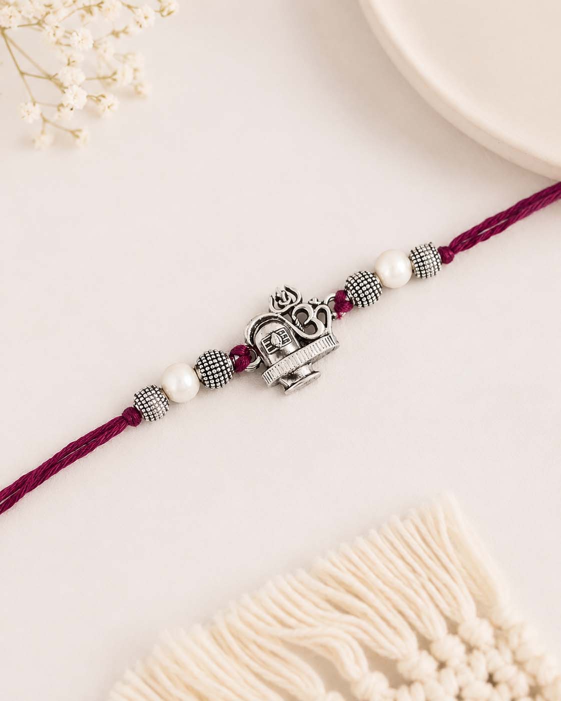 Silver Om Shiv Rakhi for Brother | Tilak Set Included