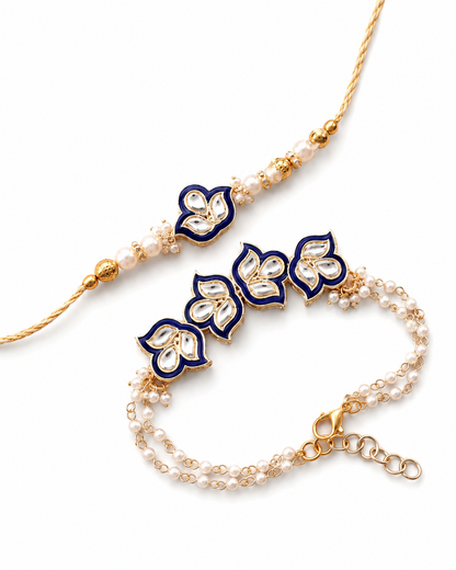 Blue Devina Bhaiya Bhabhi Rakhi with Tilak Set and Card
