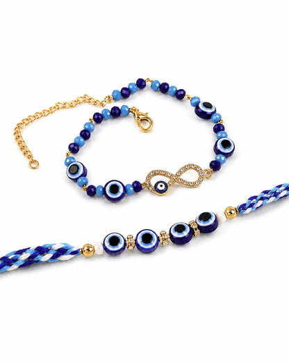 Kanak - Atharv Evil Eye     Bhaiya Bhabhi Rakhi Bracelet Set | Tilak Set Included