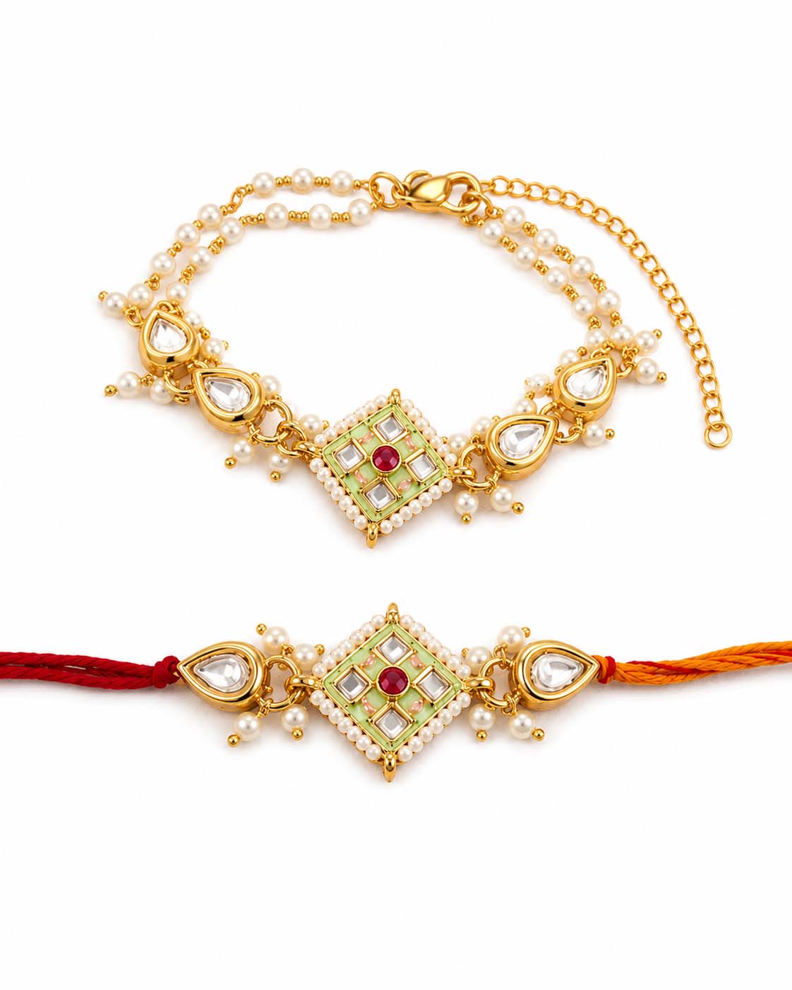 Mint Green Saloni Bhaiya Bhabhi Rakhi with Tilak Set and Card