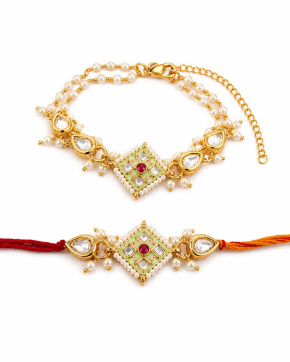Mint Green Saloni Bhaiya Bhabhi Rakhi with Tilak Set and Card