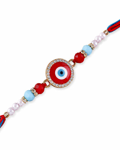 Red Zaroon Evil Eye Rakhi for Brother | Tilak Set Included