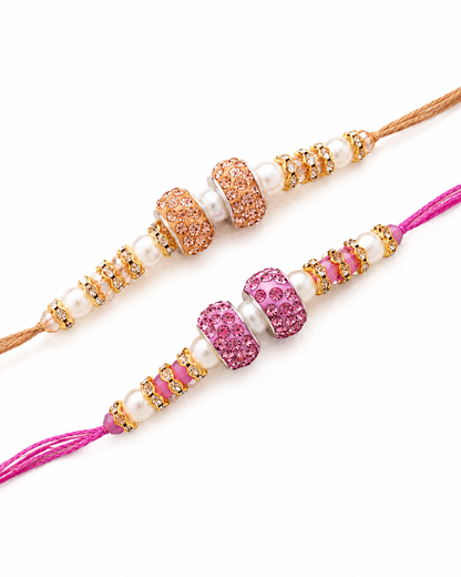 Pack of 2 - Tejomay Rakhi - Lavender Gold : with Tilak Set and Card
