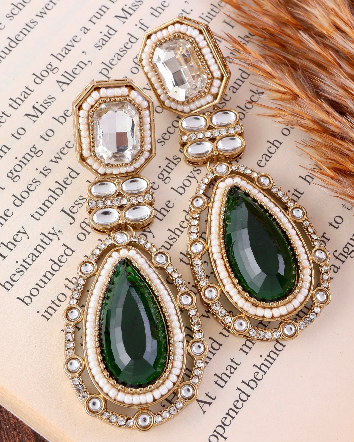 Emerald Aarit Premium Designer Zircone Polki Dupe Earring
