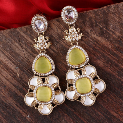 Yellow Asher Designer Earring with Premium Monalisa and Zircone Stone Detailing