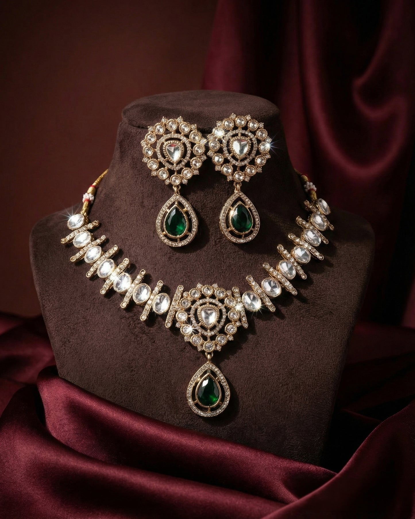 Green Rutba Indo Western Necklace With Earrings