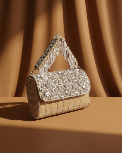 Gold Clementine Rhinestone Flap Clutch