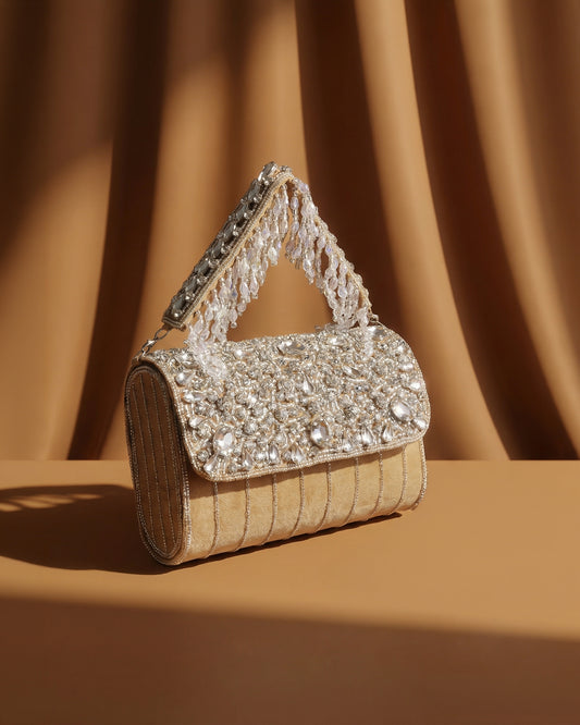 Gold Clementine Rhinestone Flap Clutch