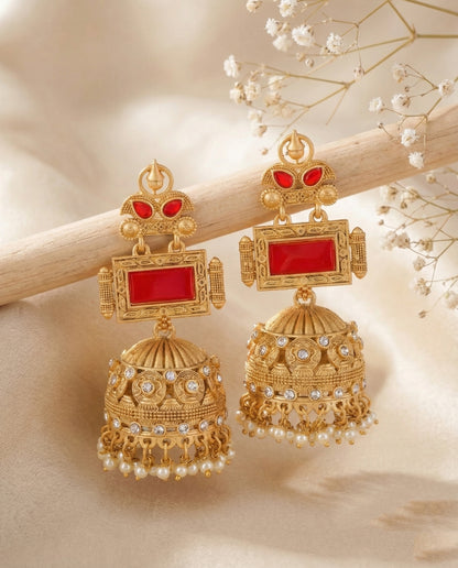 Red Mrighosh Premium Kashmiri Brass Lookalike Jhumka Earring
