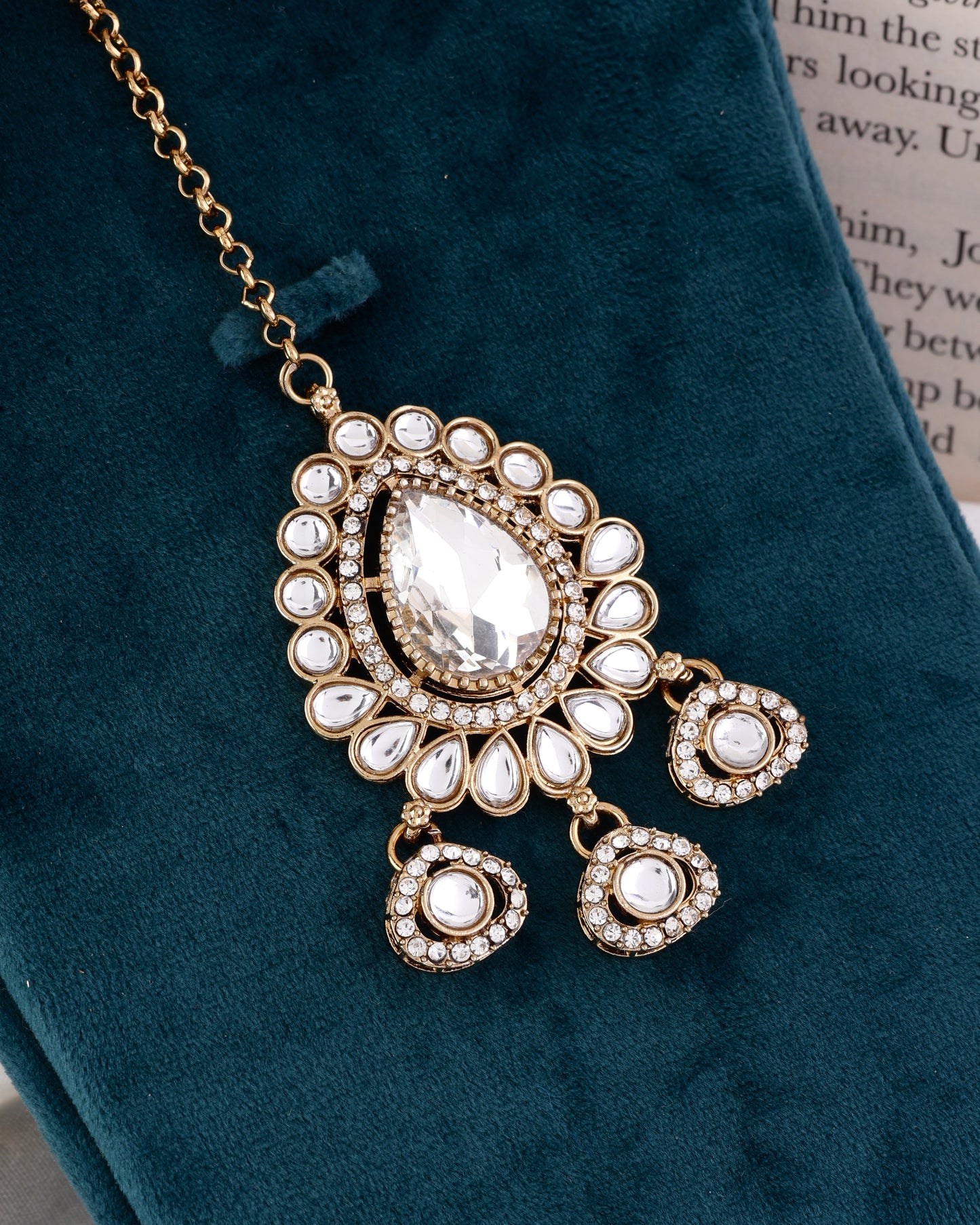 Gurveer Premium Zircone Kundan Pearl Mangteeka