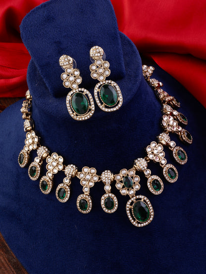 Emerald Baani Indo Western Necklace With Earrings