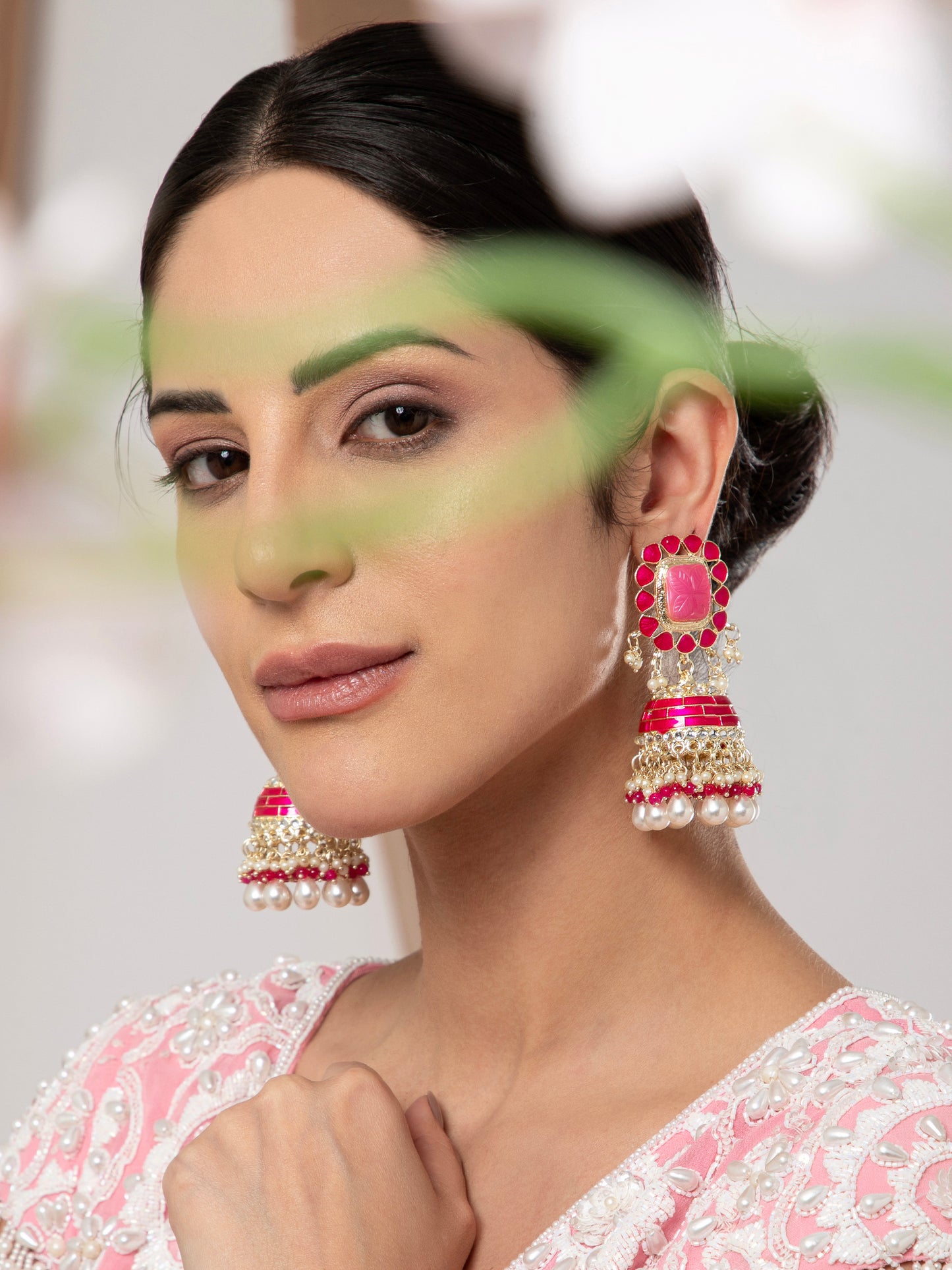 Pink Trinaya Meenakari Jhumka