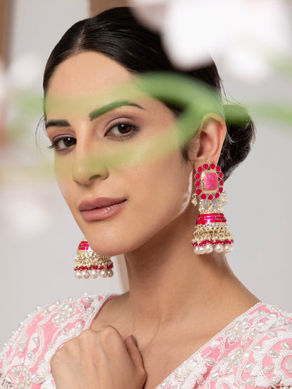 Pink Trinaya Meenakari Jhumka