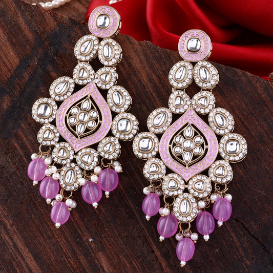 Lilac Pashmeena Designer Kundan Meena Earring