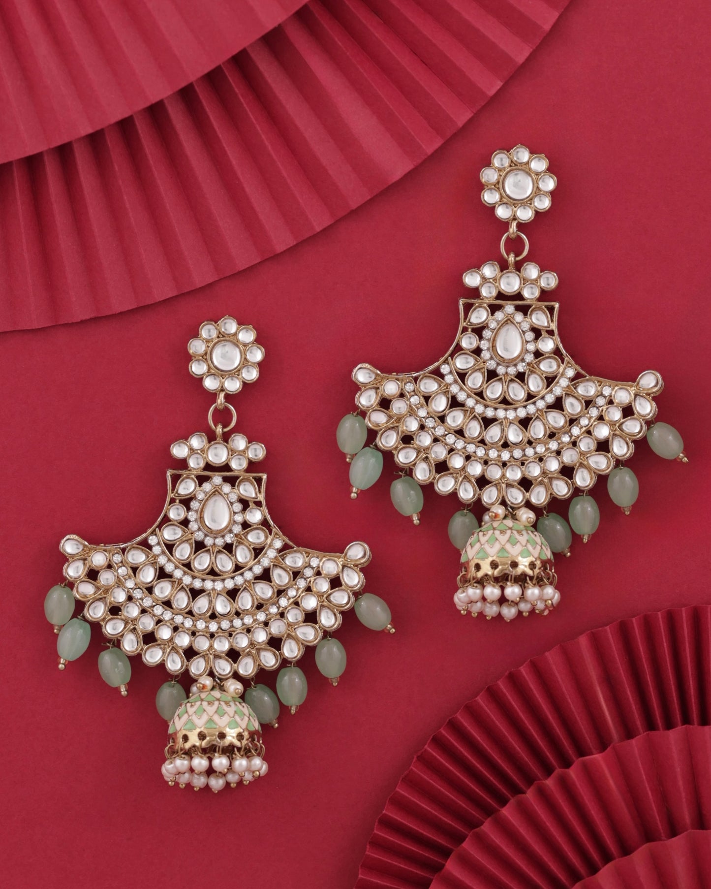 Mint Green Sabita Designer Meenakari Jhumka Earring