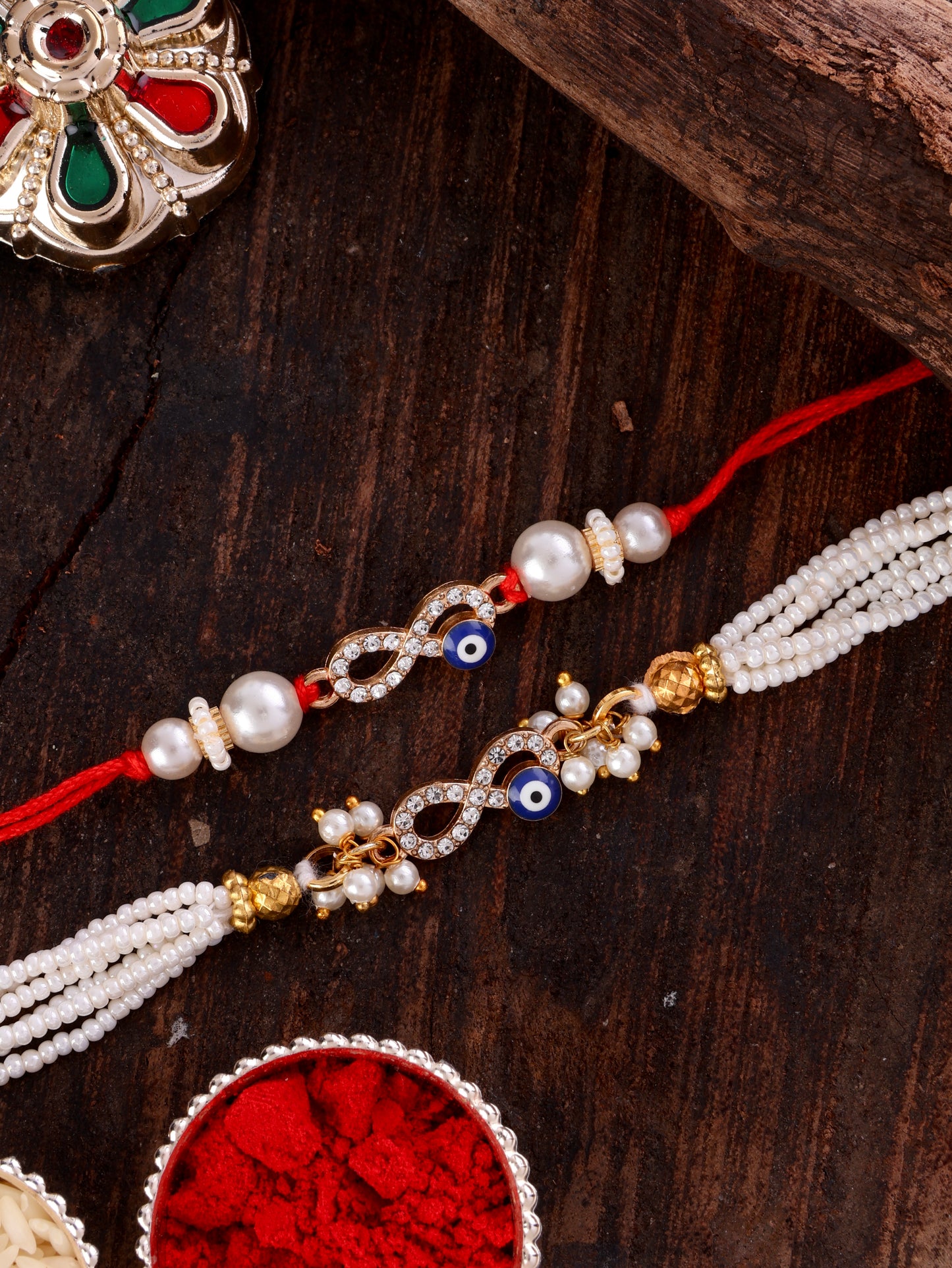 Rakshit Bhaiya Rakhi and Bhabhi Bracelet with Tilak Set and Card