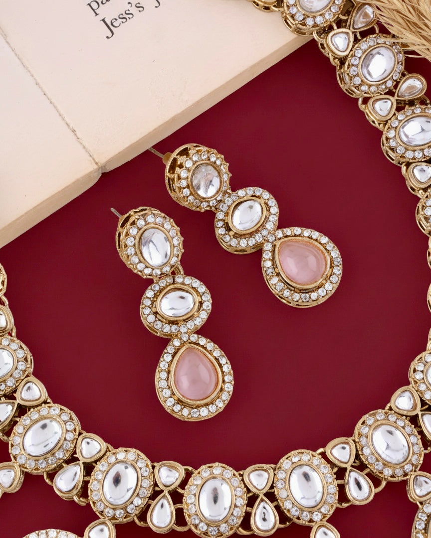 Blush Nivaya Premium Polki Dupe Necklace with Earring and Teeka