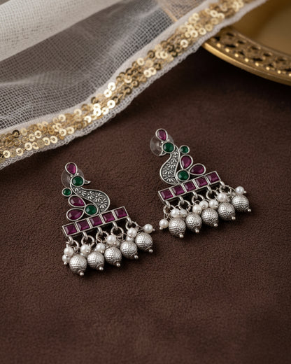 Soumya Silver Lookalike Peacock Earring
