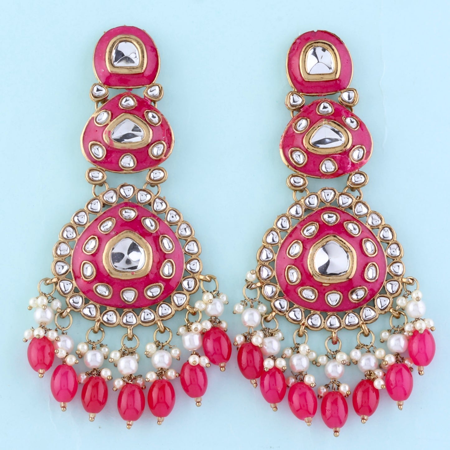 Dark Pink Tisya Meenakari Chandbali