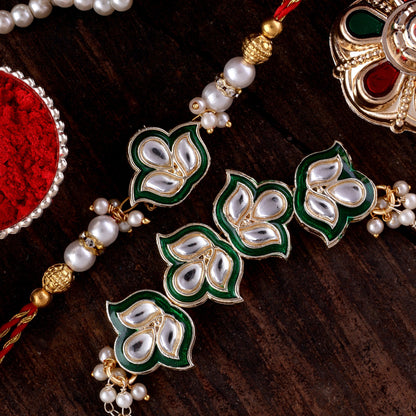 Green Devina Bhaiya Bhabhi Rakhi with Tilak Set and Card