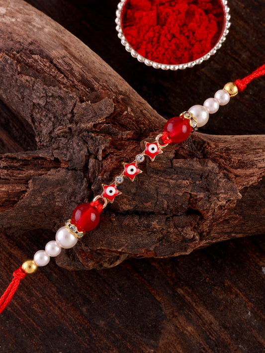 Red Iraak Rakhi with Tilak Set and Card