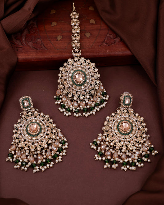 Green Tavisha Punjabi Pakistani Teeka Chandbali Set