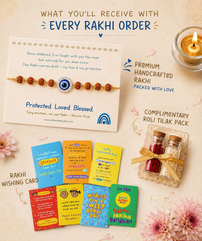 Tushika Evil Eye Rakhi for Brother | Tilak Set Included