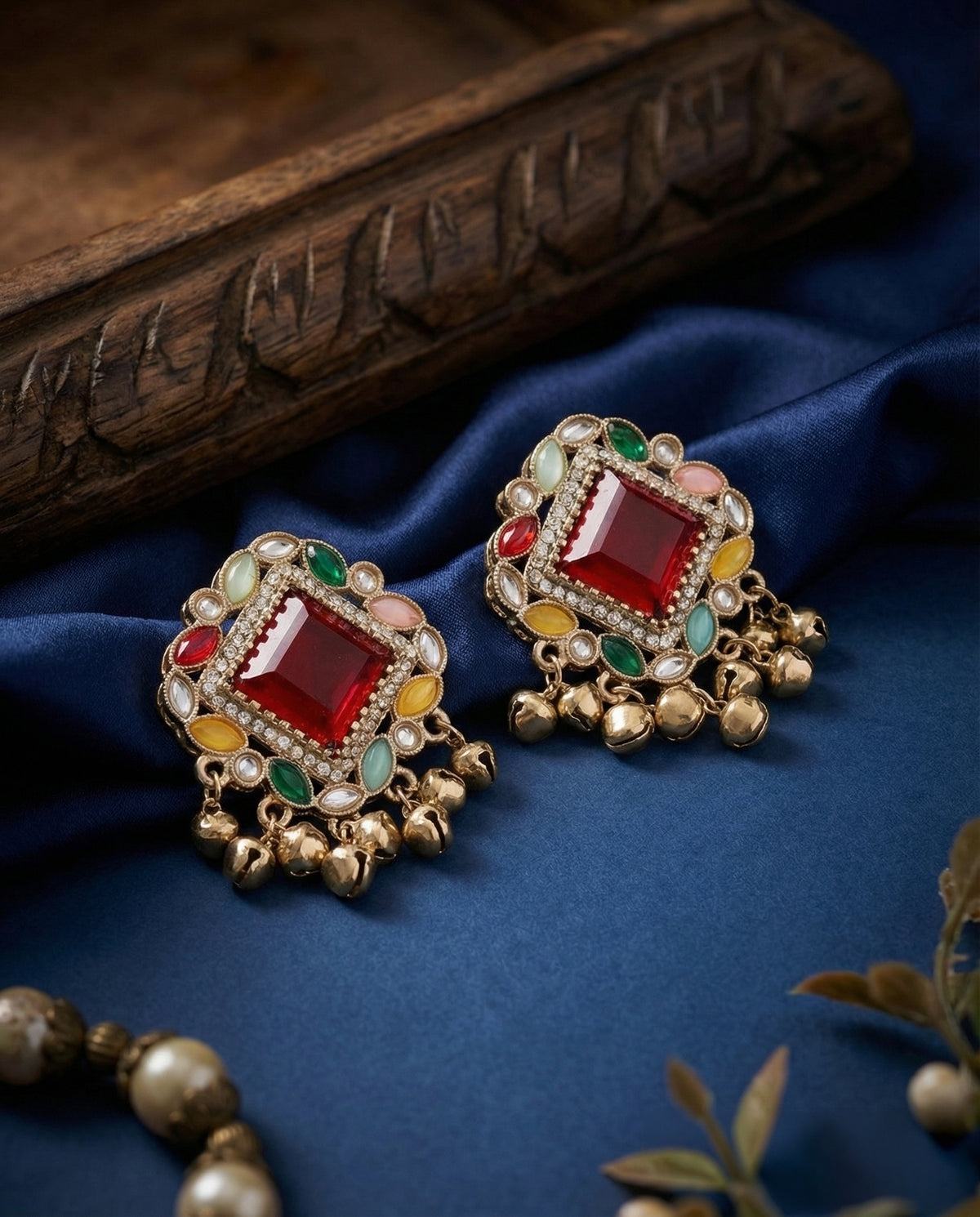 Ruby with Multi Zarrah Kashmiri Look Ghunghru Earring