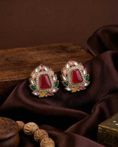 Ruby Multi Amosie Premium Kundan Stud Earrings