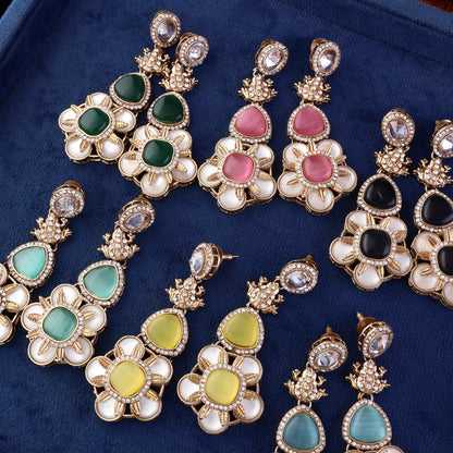 Yellow Asher Designer Earring with Premium Monalisa and Zircone Stone Detailing
