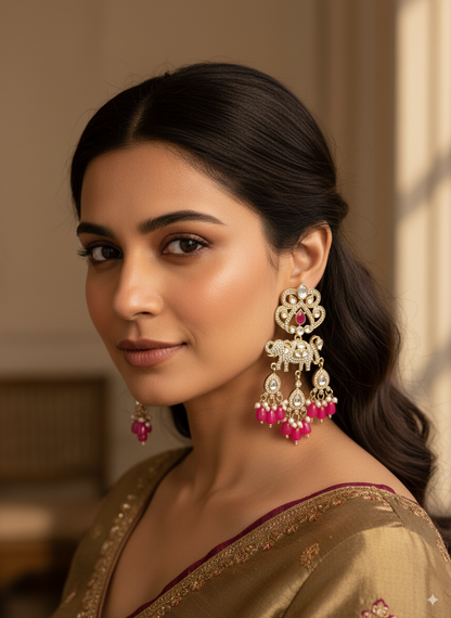 Pink Vighnesh Designer Zircone Earring