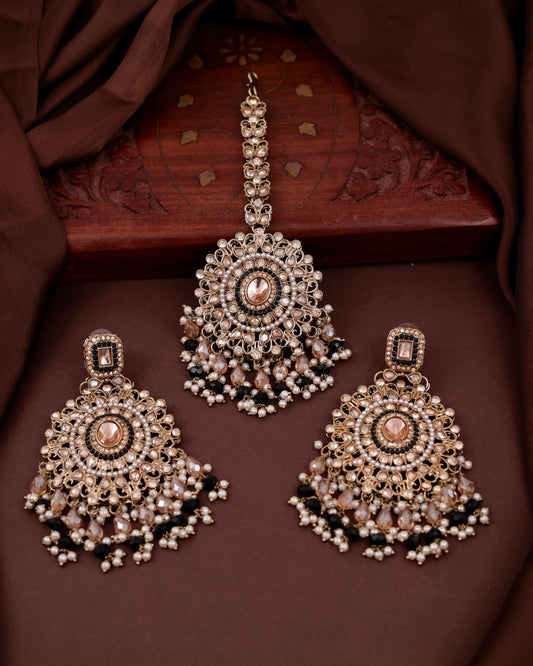 Black Tavisha Punjabi Pakistani Teeka Chandbali Set
