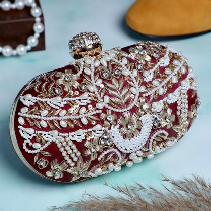 Dark Red Kanika Bridal Ethnic Clutch