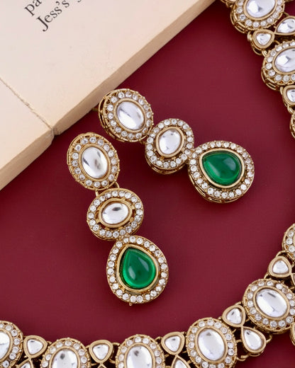 Multi Nivaya Premium Polki Dupe Necklace with Earring and Teeka