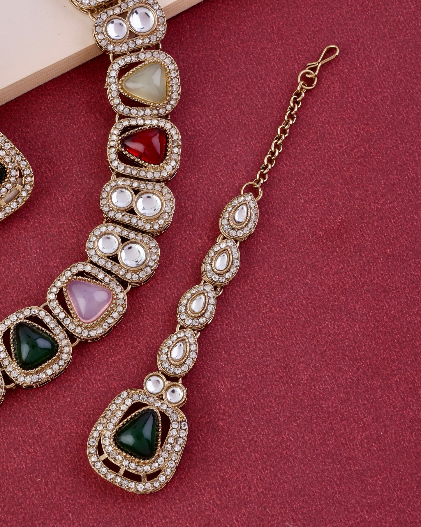 Multi Zorawar Premium Polki Dupe Necklace with Earring and Teeka