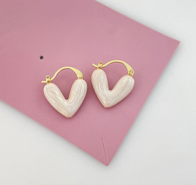 White Heart Gold Hooped Korean Quirky Earring