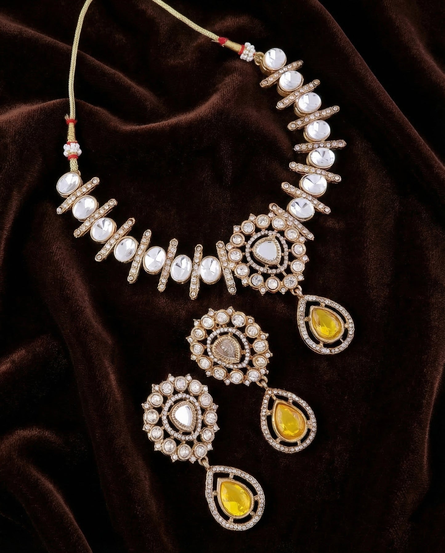 Yellow Rutba Indo Western Necklace With Earrings