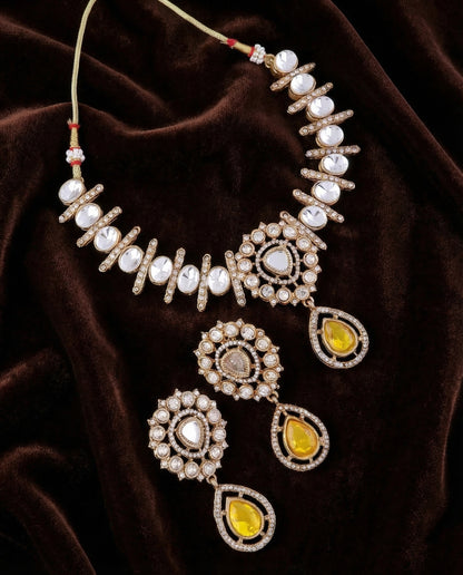 Yellow Rutba Indo Western Necklace With Earrings