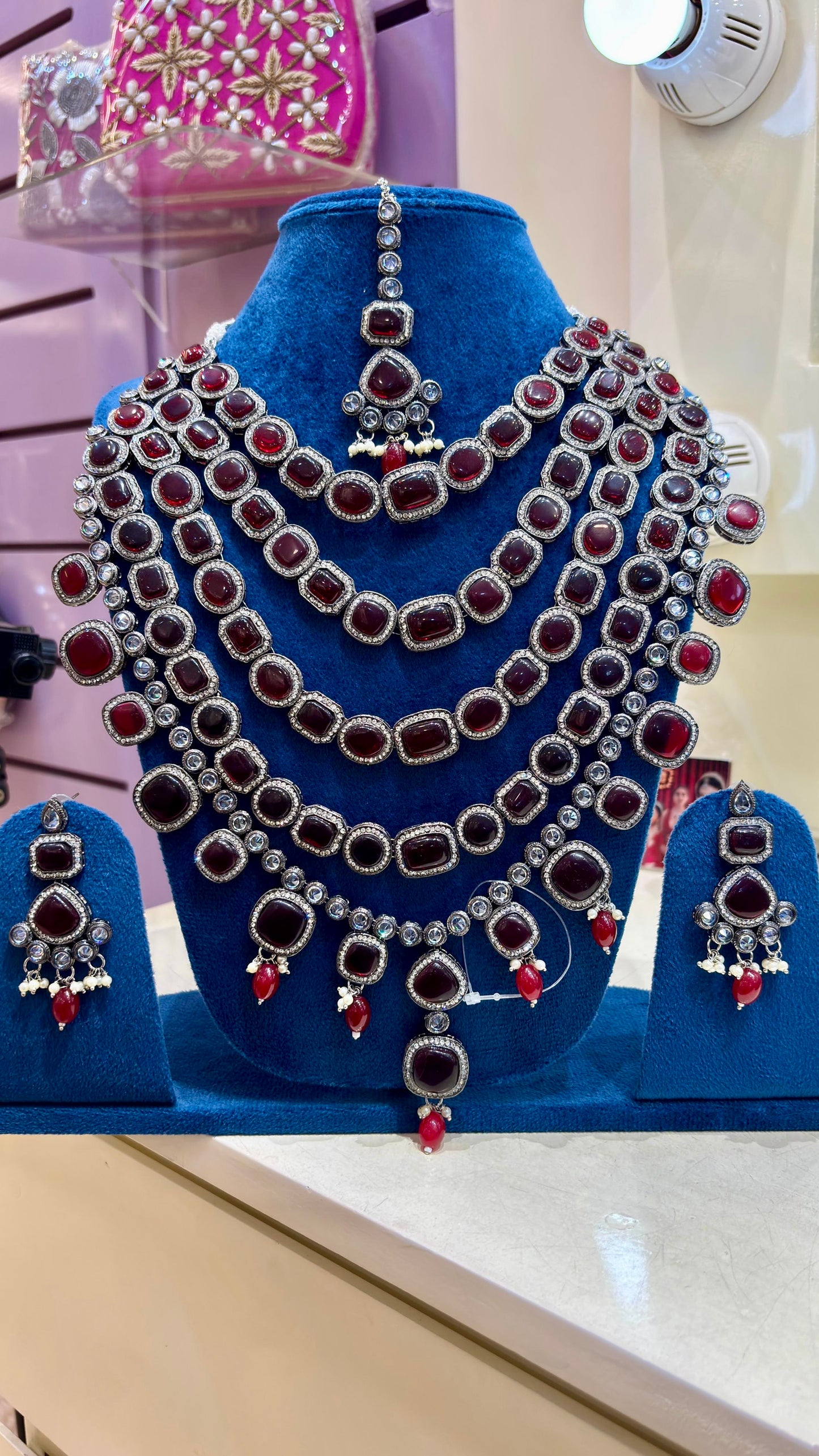 Red Ruby Parineeti Wedding Necklace Set