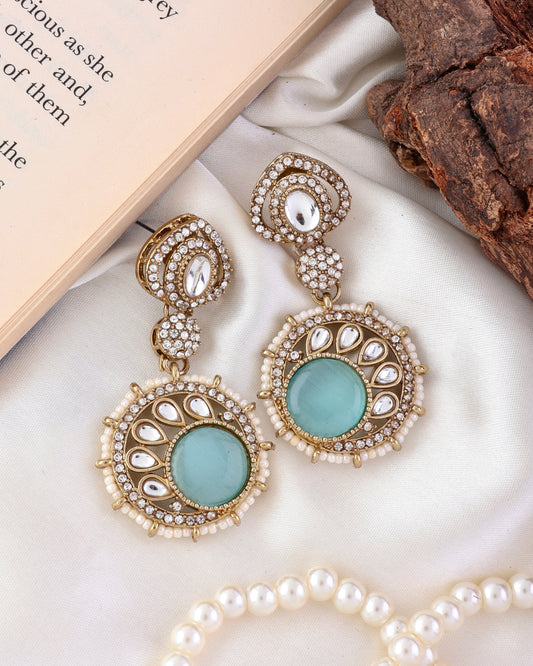 Turquoise Tanshika Premium Designer Zircone Polki Dupe Earring