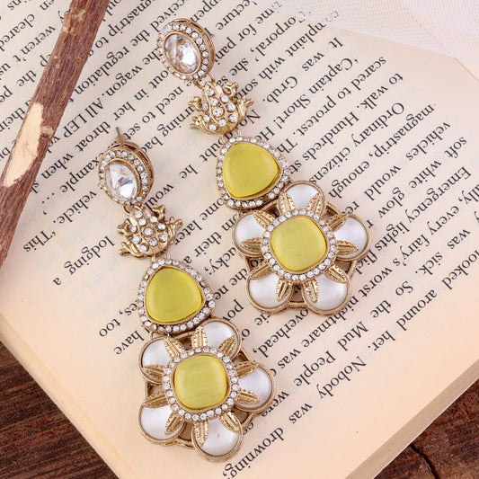 Yellow Asher Designer Earring with Premium Monalisa and Zircone Stone Detailing