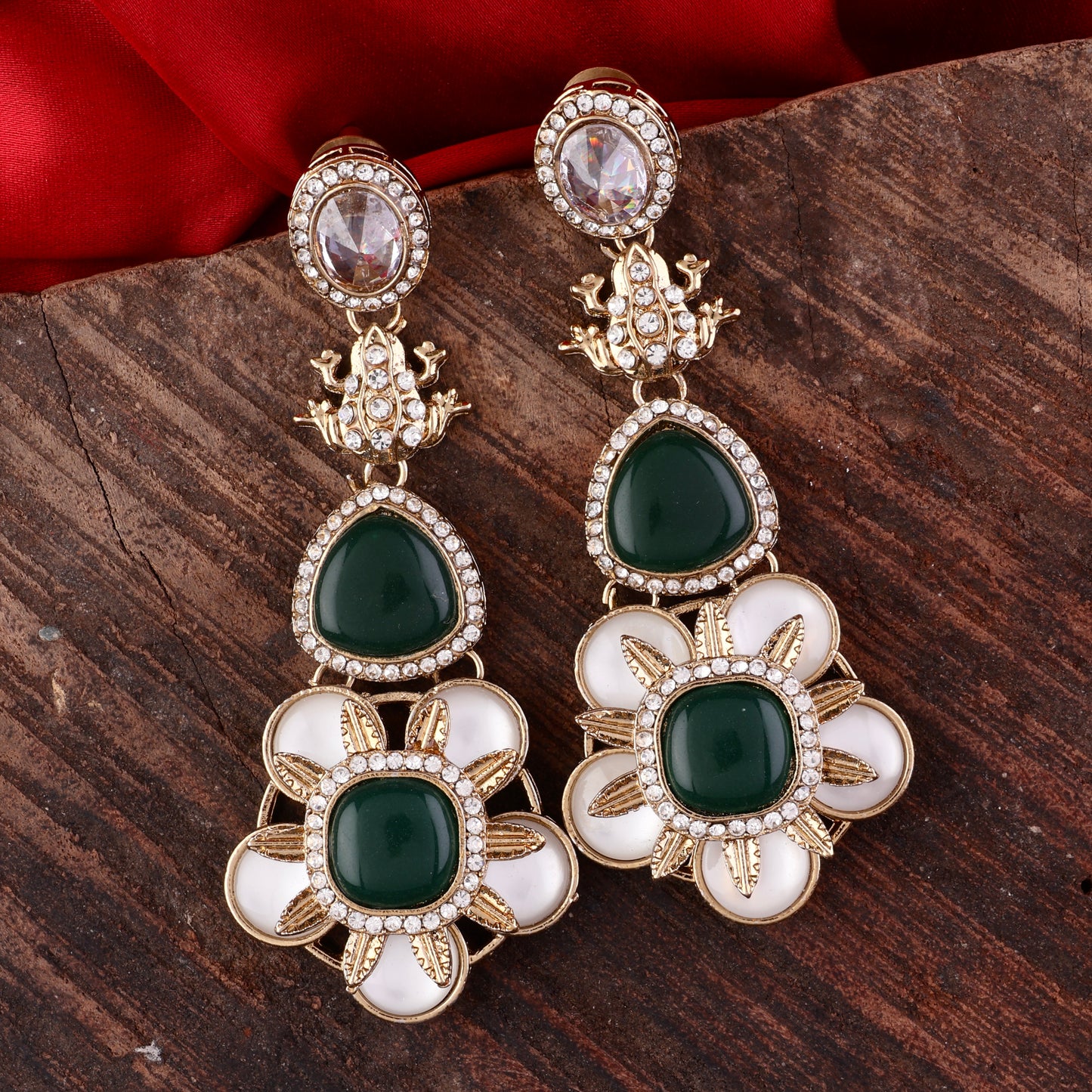 Green Asher Designer Earring with Premium Monalisa and Zircone Stone Detailing