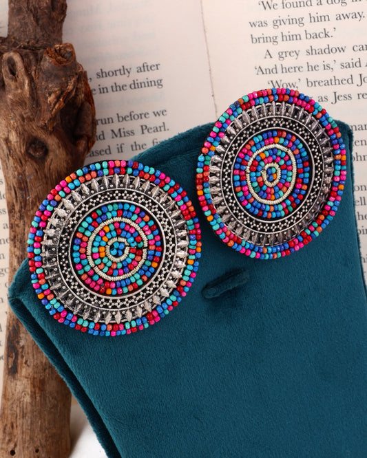 Multi Beaded Stud - Oxidised