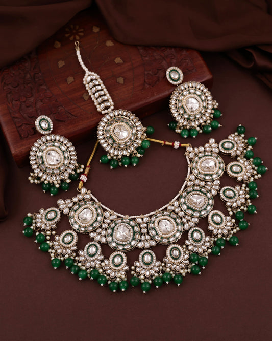 Green Vyanika Necklace Earring with Teeka